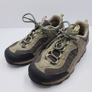 Salomon Hiking Shoes Womens 6.5 Khaki Gray Suede Mesh Low Top Trail Sneakers